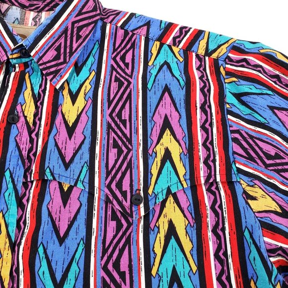 Vtg Steer West Western Shirt Large All Over Print Aztec Cowboy Long Sleeve USA - Picture 4 of 9